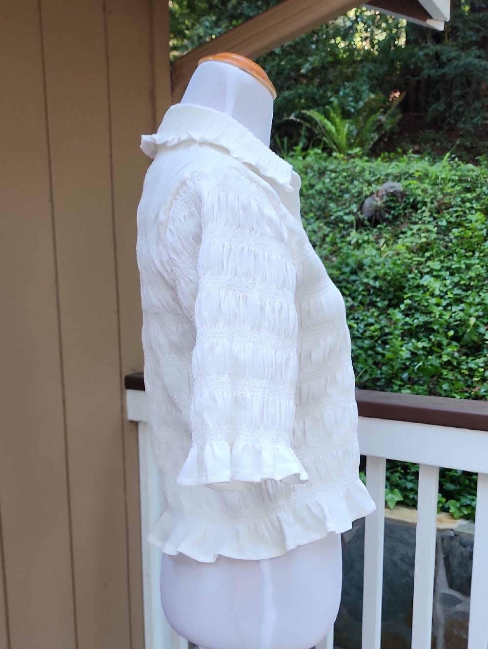Women's White Ruffled Button-Down Top - Picture 3 of 9